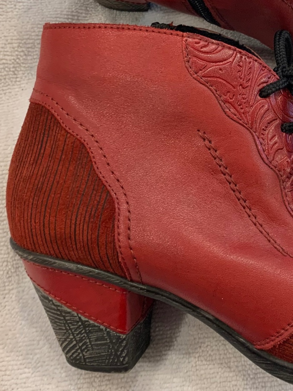 Remonte Red Leather Ankle Boots Lace Up Zip EU 38 US 7.5-8 - Picture 7 of 10